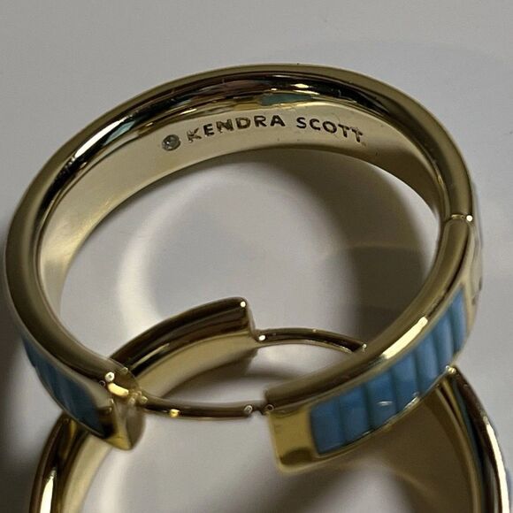 Kendra Scott Jack Hoop Earrings Turquoise/ Light Blue Crystal Gold Tone - Picture 3 of 4